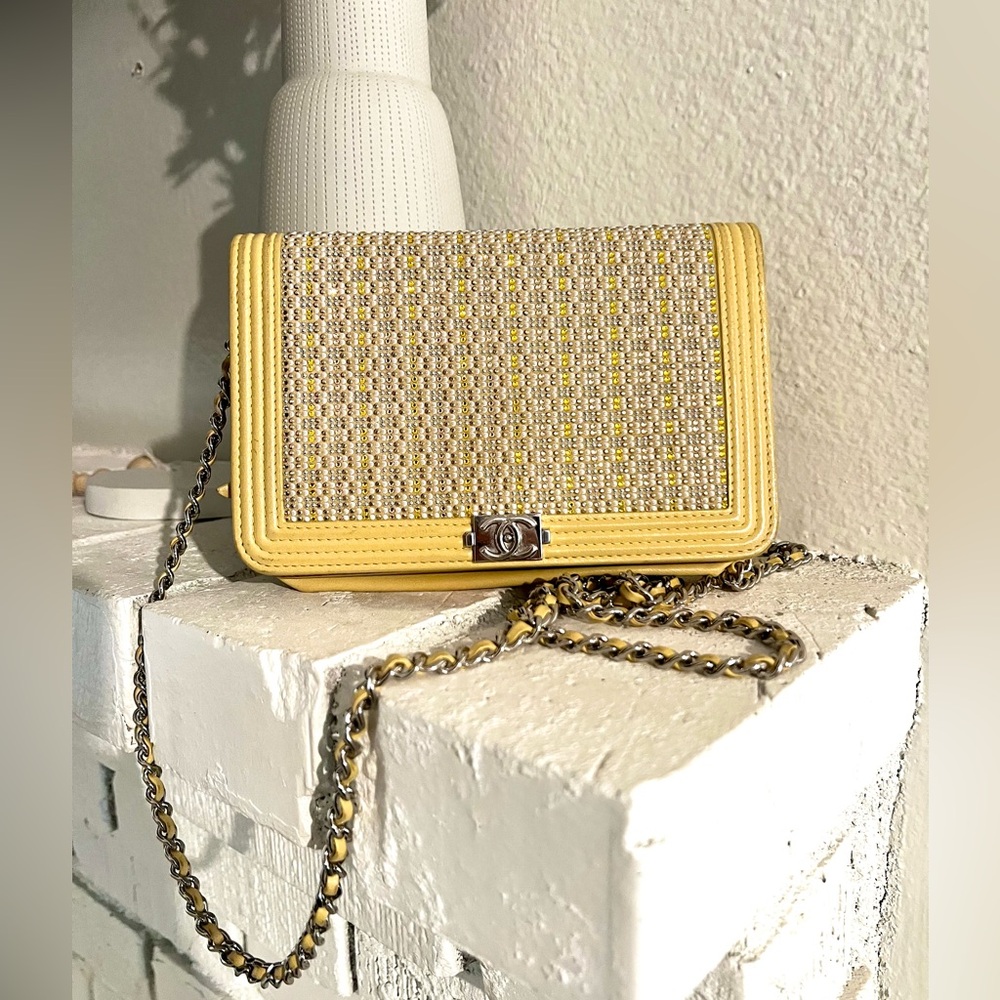 CHANEL RARE Crystal Boy Wallet on Chain (yellow)